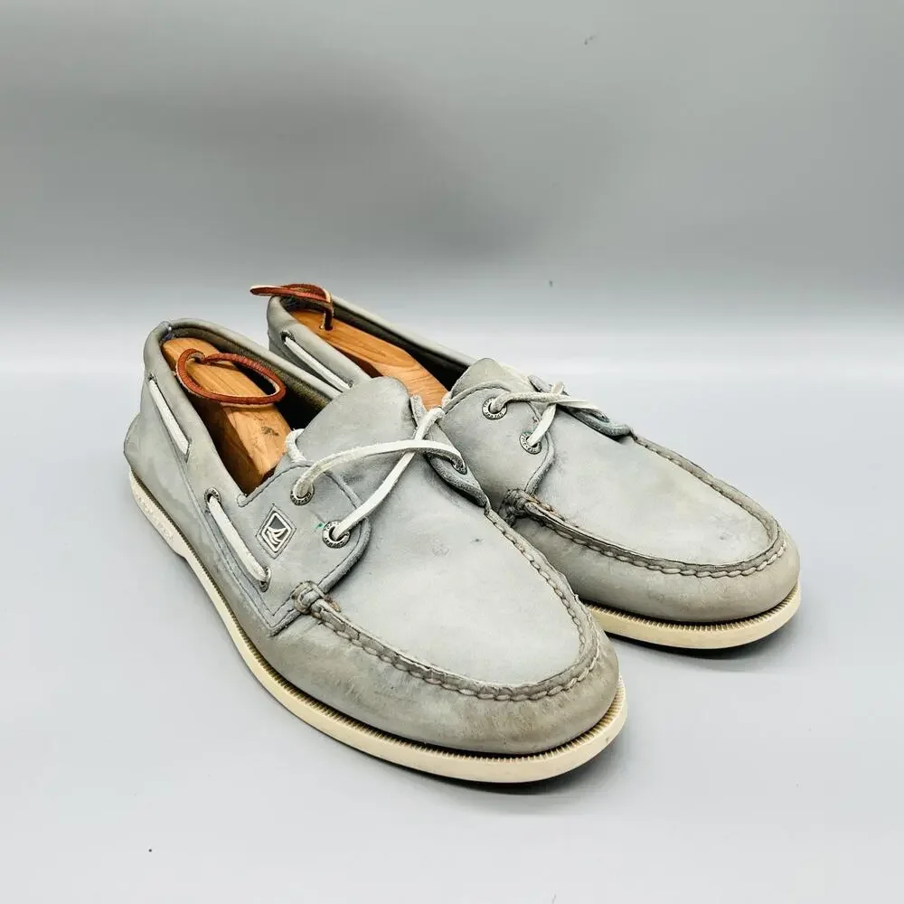 Sperry Shoes Mens 10.5 Gray Leather Top Sider 2 Eye Boat Moc Toe Casual Comfort